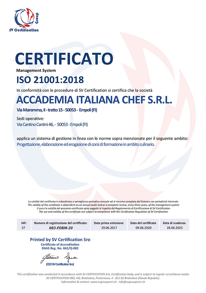 Certificazioni ristorazione professionale
